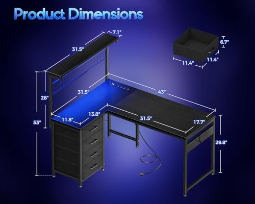 Mesa de Jogos em L de 43” para - Gaming Desk With Hutch avaliação e preço
