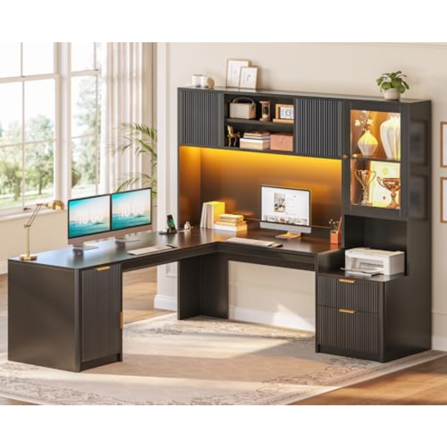Mesa de computador de canto co - Gaming Desk With Hutch avaliação e preço