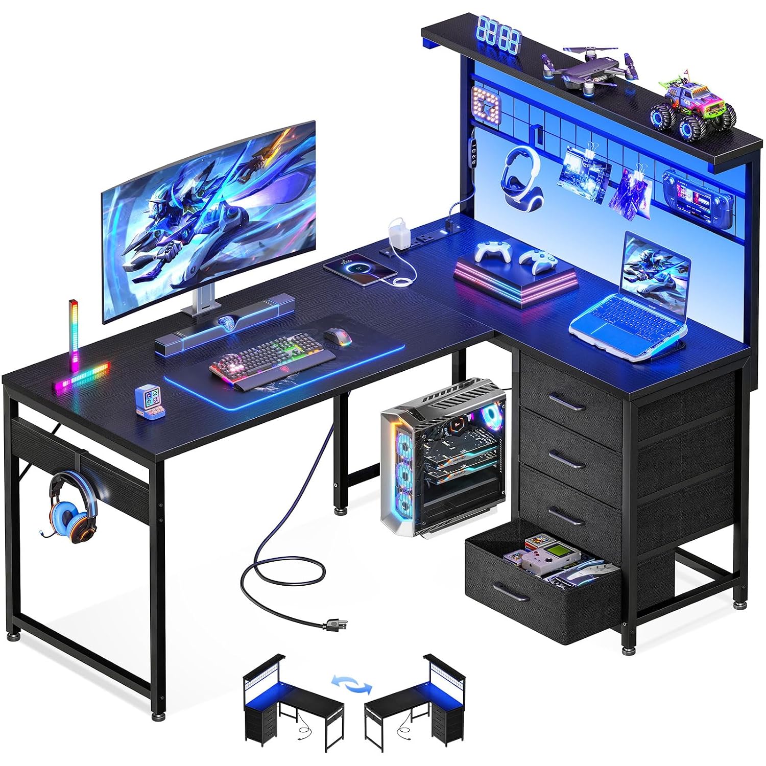 Mesa de jogos em formato de L  - Gaming Desk With Hutch avaliação e preço